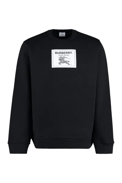 Burberry Logo Patch Crewneck Sweatshirt In Black