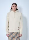 Burberry Men Logo Patch Hooded Sweatshirt In Beige