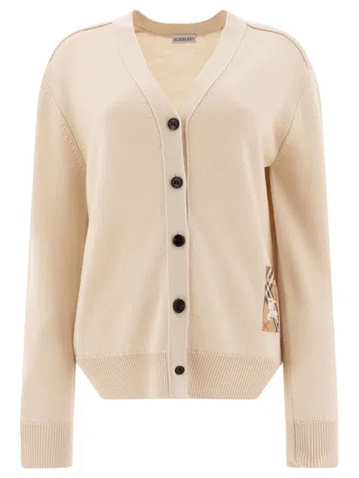 Burberry Logo Patch Knitted Cardigan In Beige