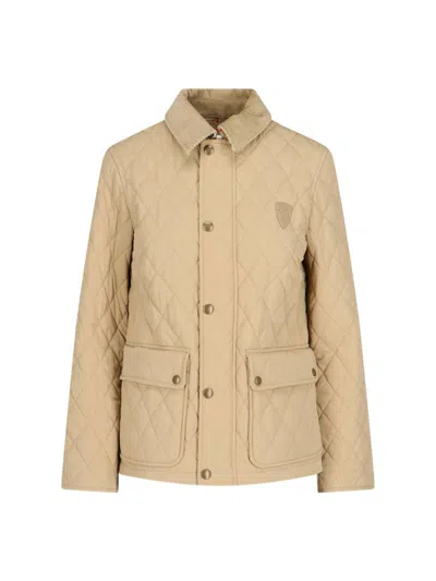 Burberry Logo Patch Quilted Puffer Jacket In Beige