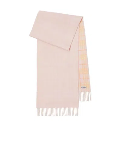 Burberry Logo-patch Reversible Cashmere Scarf In Pink