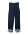 Burberry Denim Rose Print Straight Leg Boyfriend Jeans In Blue