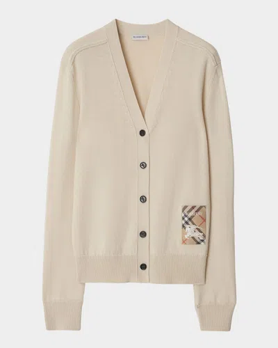 BURBERRY LOGO PATCH V-NECK CARDIGAN
