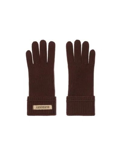 Burberry Logo Patch Wool Blend Gloves In Brown