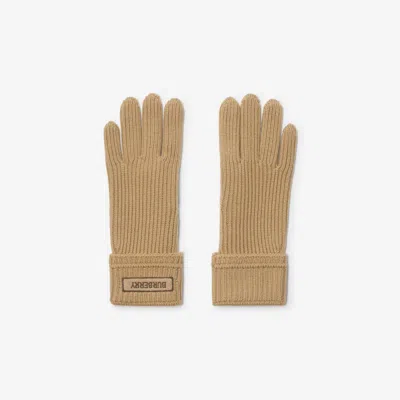 Burberry Logo Patch Wool Blend Gloves In Sand