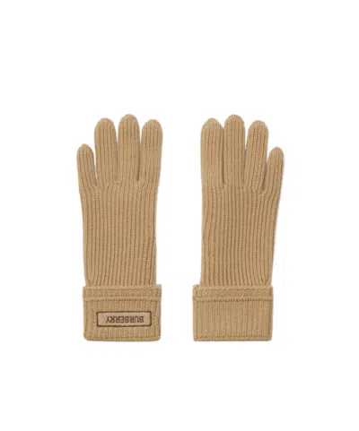 Burberry Logo Patch Wool Blend Gloves In Orange
