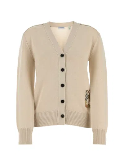 Burberry Logo-patch Wool Cardigan In Orange