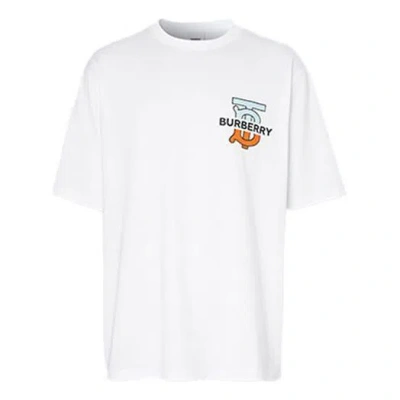 Burberry Logo Pattern Loose Short Sleeve For Men White