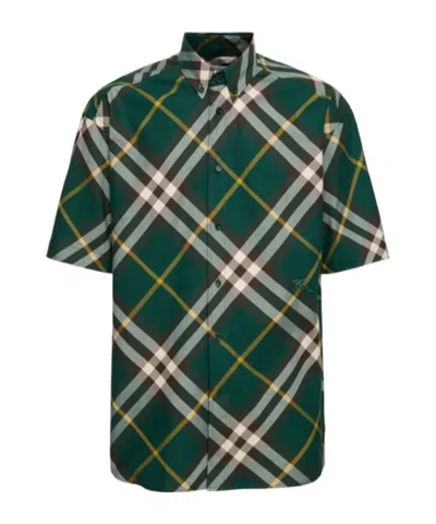Burberry Check Wool Short Sleeve Shirt In Multicolor