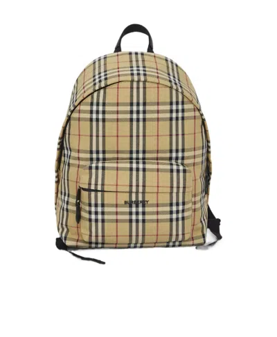 Burberry Logo-plaque Check-print Backpack In Nude
