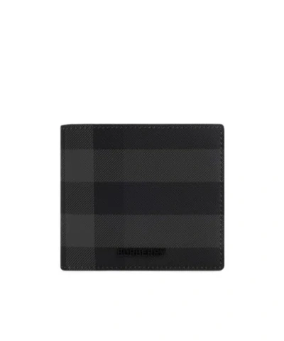 Burberry Logo Plaque Checked Bi-fold Wallet In Black