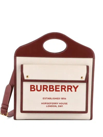 Pre-owned Burberry Logo Pocket Tote Canvas With Leather Medium Crossbody Bag