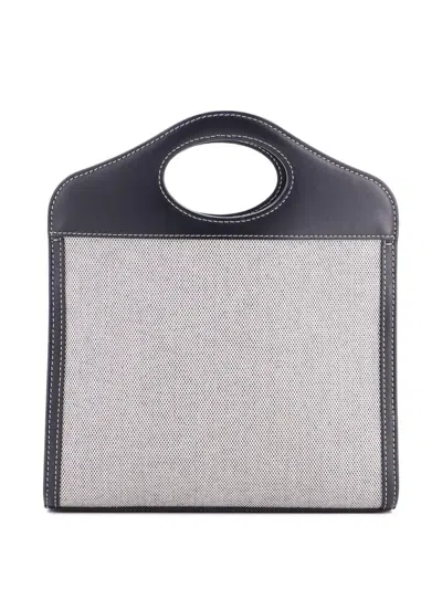 Pre-owned Burberry Logo Pocket Tote Canvas With Leather Mini Crossbody Bag In Gray