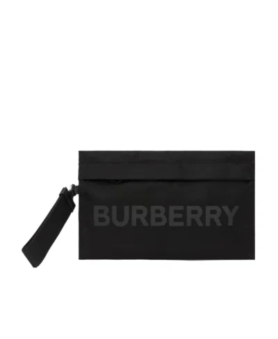 Burberry Logo Print Clutch In Black