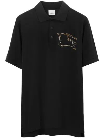 Burberry Logo-print Cotton Polo Shirt In Black