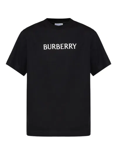 Burberry Men Black Crewneck T-shirt With Logo Lettering On The Front In Cotton Man