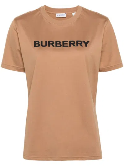 BURBERRY LOGO PRINT COTTON T-SHIRT IN BROWN FOR WOMEN