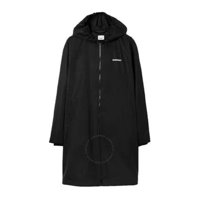 Burberry Logo-print Hooded Coat In Black