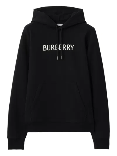 Burberry Men Black Hoodie With Drawstring Hood And Logo Lettering On The Front In Cotton Man
