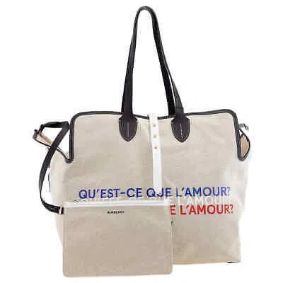 Pre-owned Burberry Logo Print Large Soft Belt Tote 8031651 In Natural White