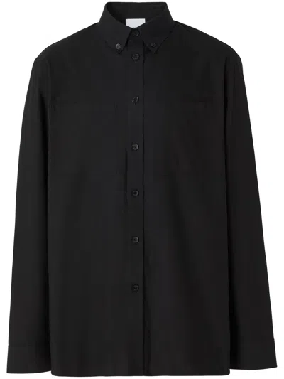 Burberry Logo-print Long-sleeve Shirt In Black