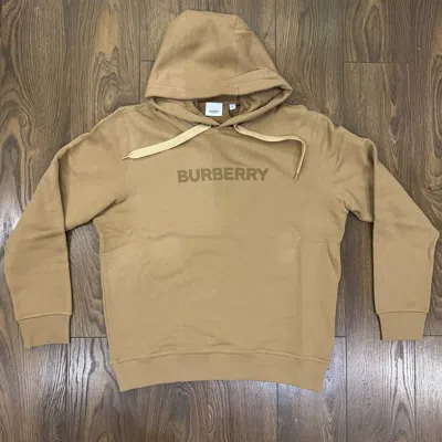 Pre-owned Burberry Logo Print Oversize Sweatshirt Hoodie Men's Camel In Beige