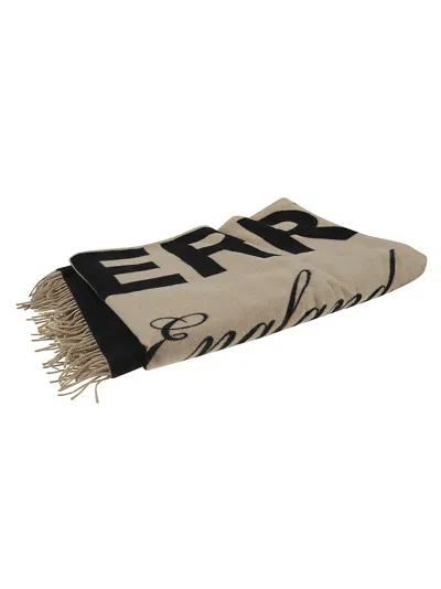 Burberry Logo Print Scarf In Camel/black