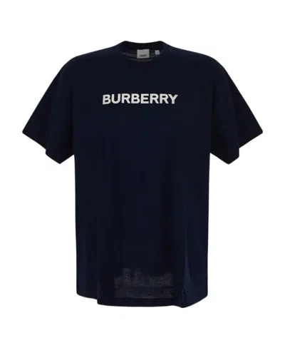 Burberry Men Black Crewneck T-shirt With Logo Lettering On The Front In Cotton Man