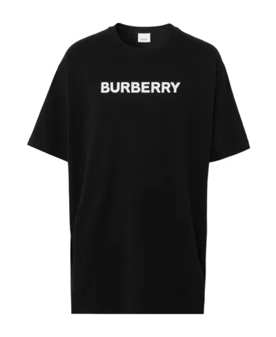 Burberry Men Black Crewneck T-shirt With Logo Lettering On The Front In Cotton Man