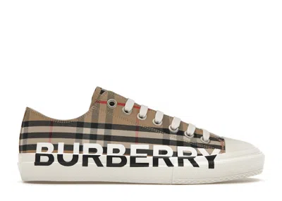 Pre-owned Burberry Logo Print Vintage Check Cotton Sneakers (women's)in Archive Beige/white
