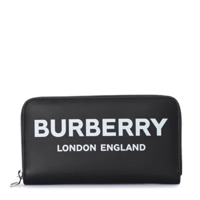 Burberry Logo Print Zip-around Wallet In Black