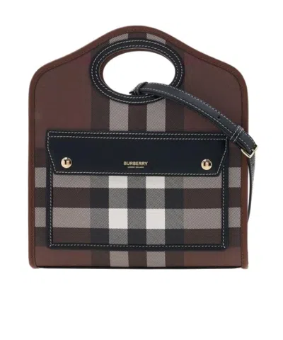 Burberry Logo Printed Checked Tote Bag In Black