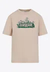 Burberry Soft Cotton T-shirt With Vibrant Floral Graphic In Beige
