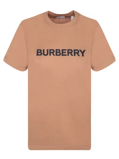 Burberry Logo Printed Crewneck T-shirt In Camel Legacy