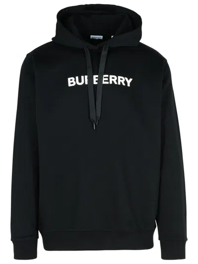 Burberry Logo Printed Drawstring Hoodie In Black