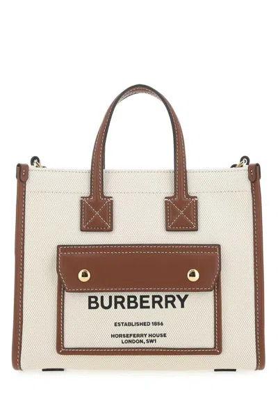 Burberry Logo Printed Mini Freya Tote Bag In Beige