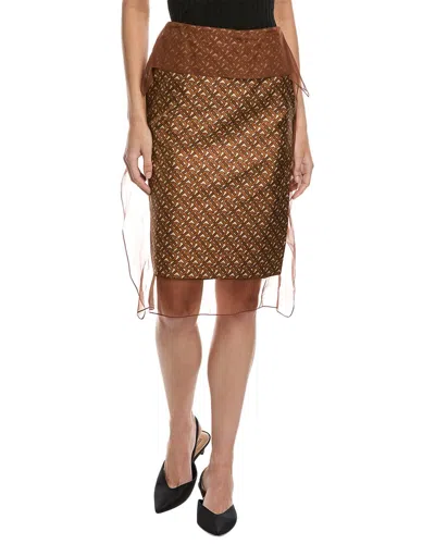 Burberry Silk Midi Skirt In Brown