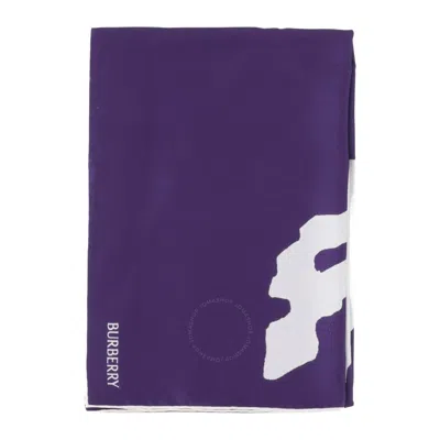 Burberry Logo Printed Split Horse Silk Scarf In Purple