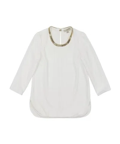 Burberry Logo Round-neck Long-sleeve Blouse In White