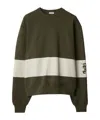 Burberry Ekd-print Stripe-detail Cotton Sweatshirt In Green