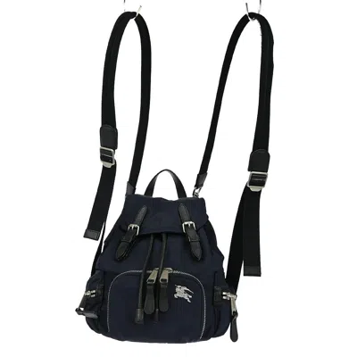 Pre-owned Burberry Logo Rucksack Backpack Nylon With Leather Navy Nylon Backpack Bag () In Blue