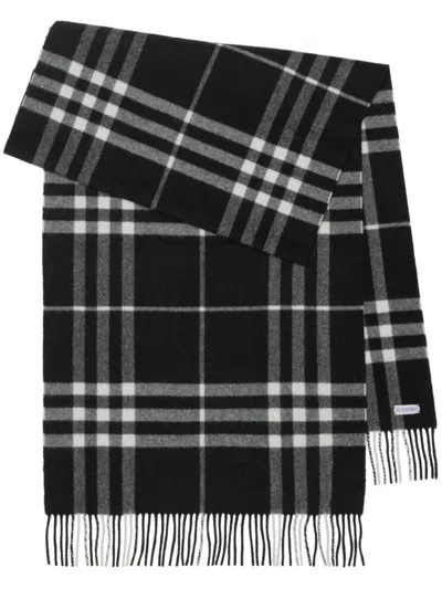 Burberry Check-print Fringed Cashmere Scarf In Black