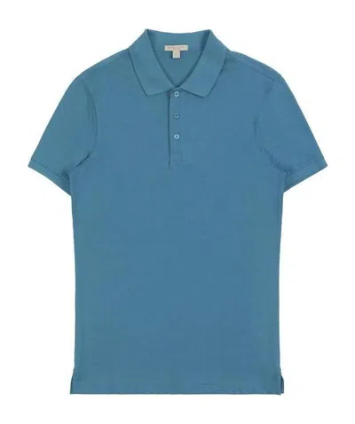 Burberry Logo Short-sleeved Polo Shirt In Blue