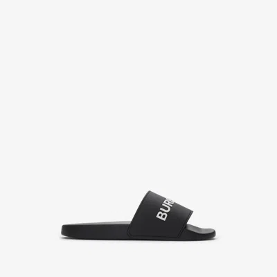 Burberry Logo Slides In Black/optic White