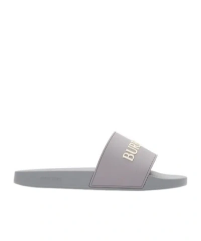 Burberry Logo Slides In Gray