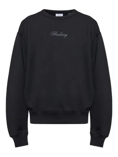 Burberry Logo Embroidered Crewneck Sweatshirt In Black