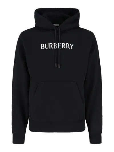 Burberry Men Black Hoodie With Drawstring Hood And Logo Lettering On The Front In Cotton Man