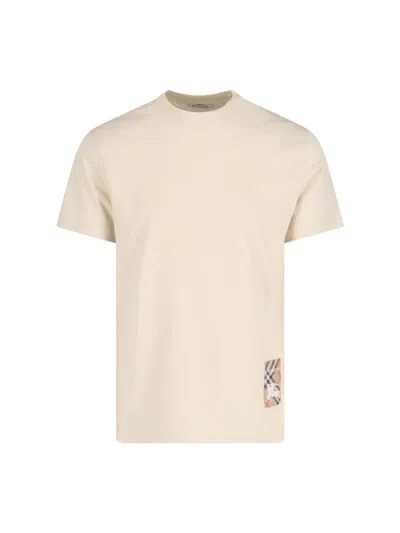 Burberry Ered Slim T-shirt With Label And Check Men In Beige