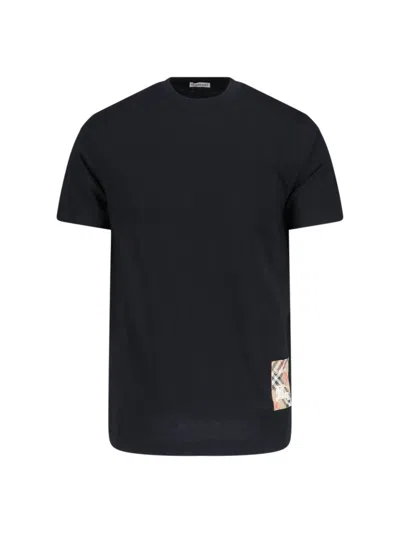 Burberry Men Black T-shirt T-shirt With Logo Patch With Tartan Motif In Cotton Man