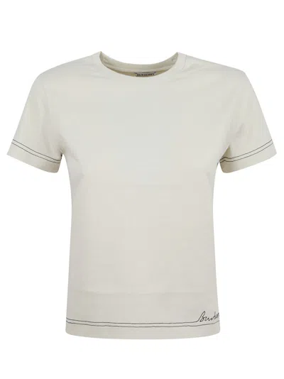 Burberry Logo Embroidered Crewneck T-shirt In Beige